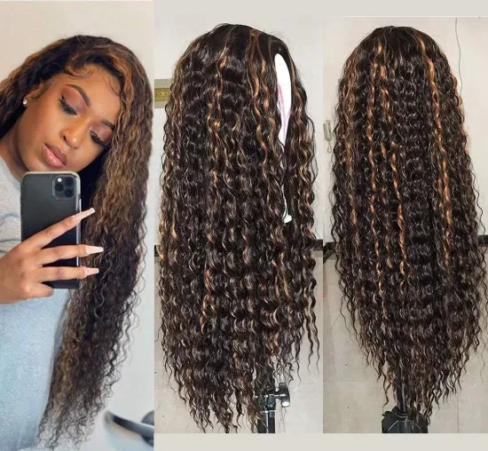 Uniky Highlight 26inch Water Wave Hair Wigs,Brazilian Virgin Lace Front Wig,Natural Pre-plucked Hairline Lace Frontal Wigs