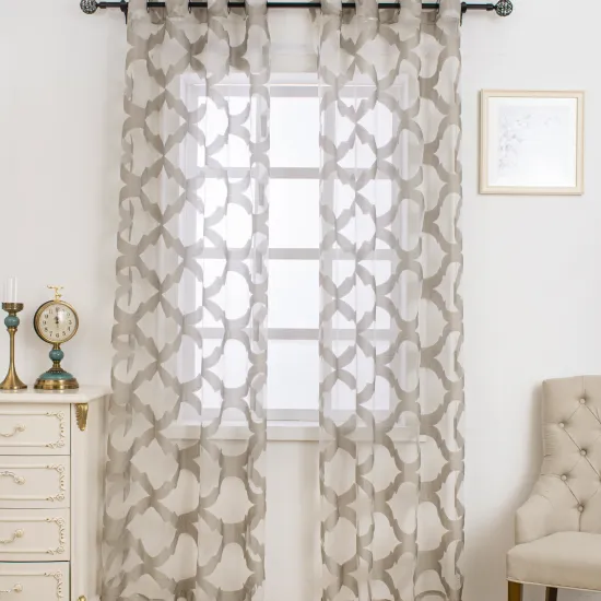 Modern European American Style Semi-Transparent Silver Voile Jacquard Sheer Curtains: Enhance Your Living Room Decor with Elegant Woven Shades