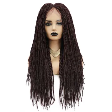 X-tress 99J Straight Braided Wig For Women Synthetic Hair Wig With Small Senegalese Twist Lace Front Braids Wigs With Baby Hair