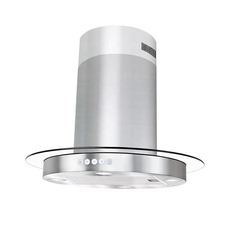 Island Mount Stainless Steel Icircle Cooker Hood Tempered Glass Kitchen Vent Range Hood with Push Buttons
