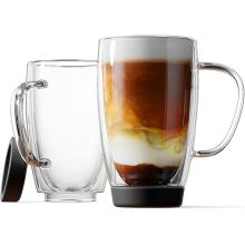 Double Walled Insulated Glass Coffee Mugs, Silicon Base, Non slip for Espresso, Latte, Cappuccino, Thermo Glassware