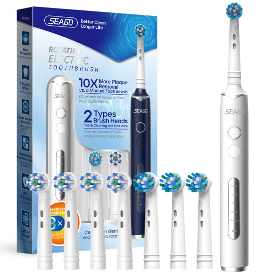 Seago SG-2603 Oral Care Rotary Electric Toothbrush with 8X Brush Heads and 5 Modes - Waterproof IPX7