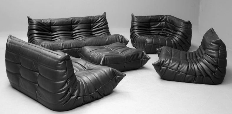 A-Series-of-Black-Full-Grain-Leather-Togo-Sofa-Set-by-Yadea