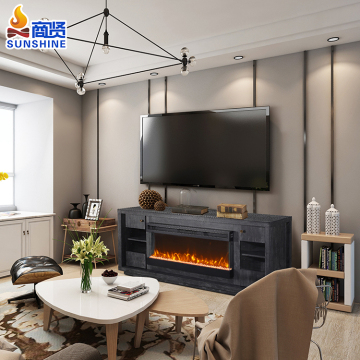 Modern 65 Inch Wooden Entertainment Center with Fireplace TV Stand for Living Room