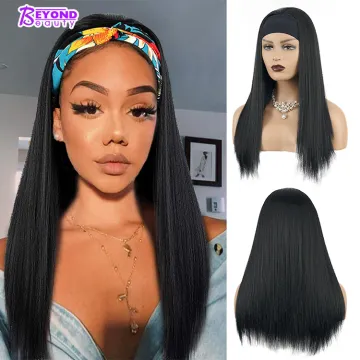 Long Wig Natural Color Headband Wigs Straight Synthetic Hair Mixed Wig for Black Women