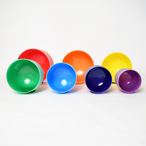 Q&#39;re Meditation Series 8-14 Inch Colored Chakra Set of 7 Crystal Singing Bowls