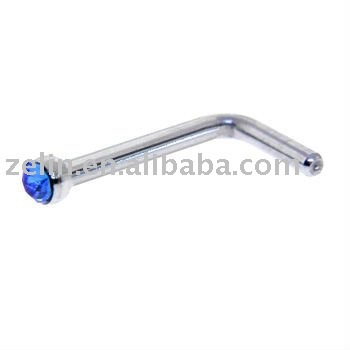 Sapphire Blue Gem MICRO Nose Ring L-Shaped