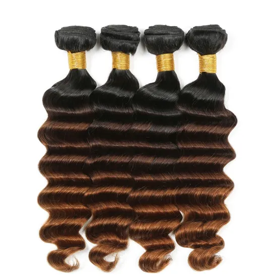 Wholesale Ombre Loose Deep Wave Bundles 1B/4/30 Colored With Deep Curly Hair Ombre Hair Bundles Remy Brazilian Human Hair