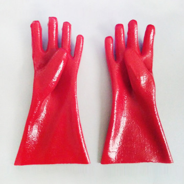 Red Single Dipped. Rough Finish.Gauntlet PVC Glove 35cm