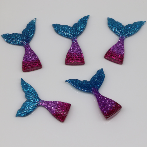 Kawaii résine paillettes 3D queue de poisson Figurine coloré dos plat Animal de mer Cabochon pour bricolage artisanat porte-clés ornement faisant