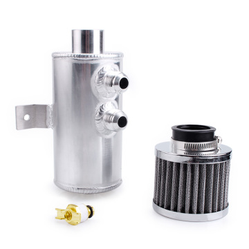 750 ml Aluminium Öltank verblüffte universelle Ölfang mit Abflussventil und Filter, 2 Anschlüsse, 10an, Schwarz