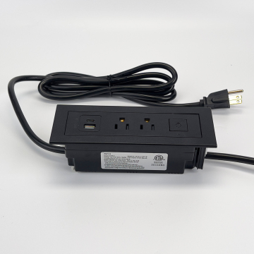 Recessed Rectangular Desktop Socket with USB-A+USB-C Ports and Hidden Switch/Female Cables