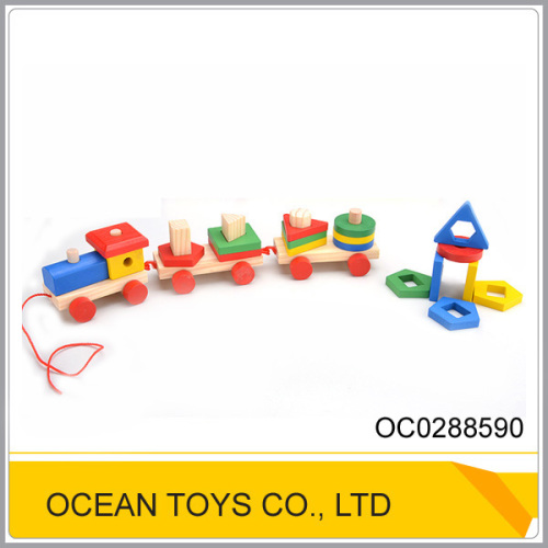hot sale colorful kids pull car toys wooden block game OC0288590
