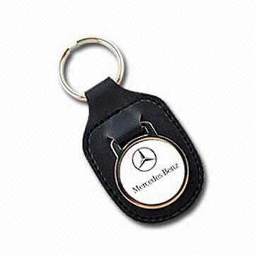 Leather Key Tag with Enamel Metal Badge