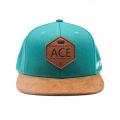 Leather Patch 5 Panel Suede Brim Snapback Hat