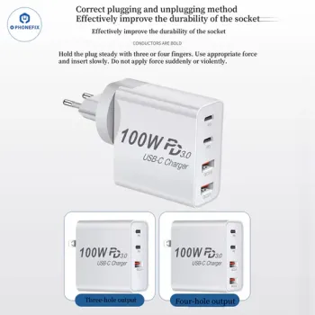 GaN PD-100W Charger with Convertible Plug for Laptops and Mobile Phone