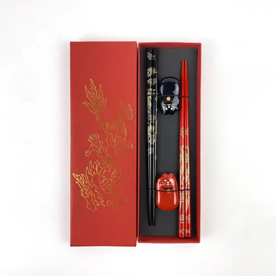 Luxury Custom Golden Dragon Design Wood Chopsticks Set with Holders