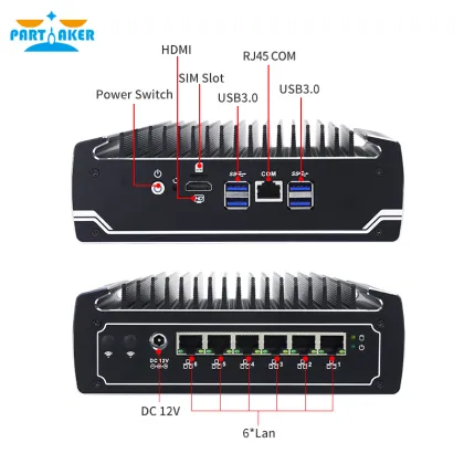 Partaker 8th Gen Intel i5 8250U Quad Core Fanless Mini Computer 3867U with 6*1000M Lan i7 8550U Mini PC pfSense Firewall PC
