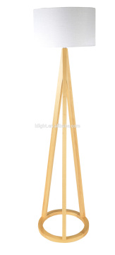 Modern Wood Floor Lamp, Pine Wood Base fabric lampshade