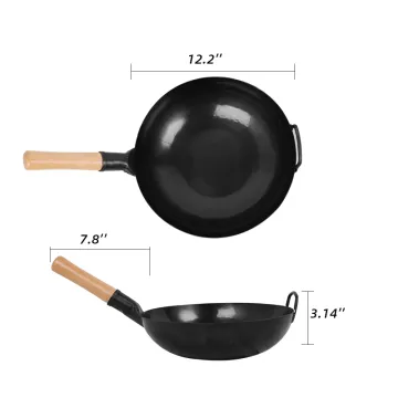 Stable quality durable preseason hand hammered wooden handle flat bottom carbon steel Chinese Traditional Cantonese style wok
