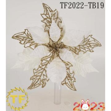 10 &quot;GLITTER BRANCO GLITTER METALIC Poinsettia Clipe de Natal