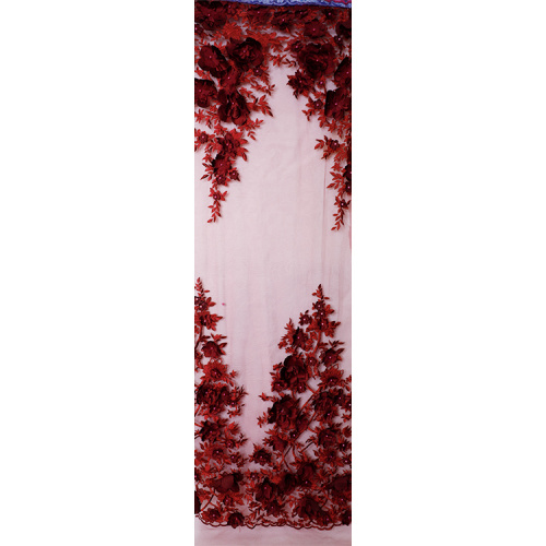 Tela de encaje de tul con cuentas florales en 3D