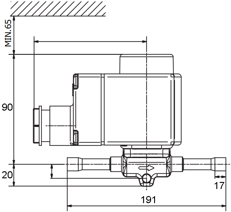 Main dimension of EVR20-078S refrigeration solenoid valve