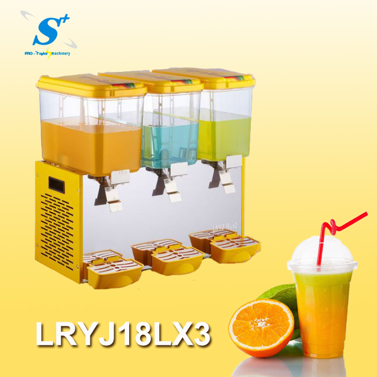 Industrial refrigerated stainless steel triple juice dispenser for hotel