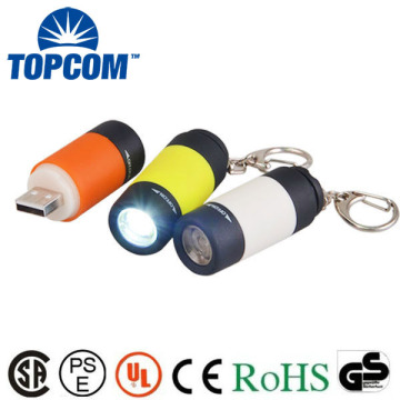 Lumière de trousseau LED rechargeable USB avec lampe de poche corporelle ABS ABS ignifuge