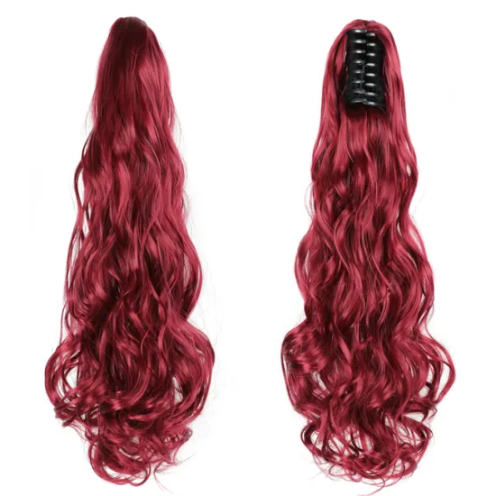 Wholesale Grey Curl Natural Wave Claw-Clip Drawstring Ponytail Extension Hairpiece Synthetic Hair Ponytails For Women Girl