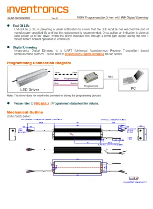Inventronics 760W Dimmable LED Drivers: SUM-760SxxxMx, SUM-760SxxxMG, SUM-760SxxxMT, SUM-760SxxxMGS, SUM-760SxxxMGR