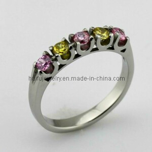 Setting Stone CNC Pink Yellow Steel 316L Women Wedding Ring