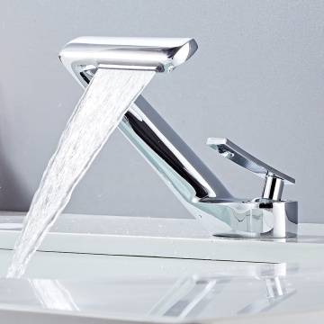 Black Gold Chrome Single Handle Brass Bathroom Faucet with Ceramic Valve and Waterfall Spout
