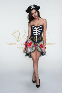 #9141 Satin Fishbone Pattern Pirate Corset Costume Wholesale Support