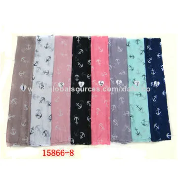 Sea gull printed voile polyester scarf