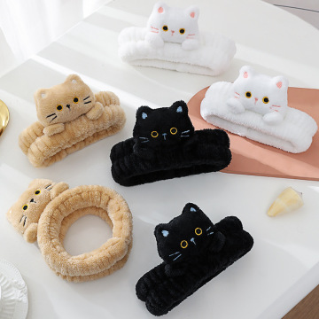 Women's Flannel Non-Slip Headbands for Hair Accessories: Cat Headband & Makeup Set