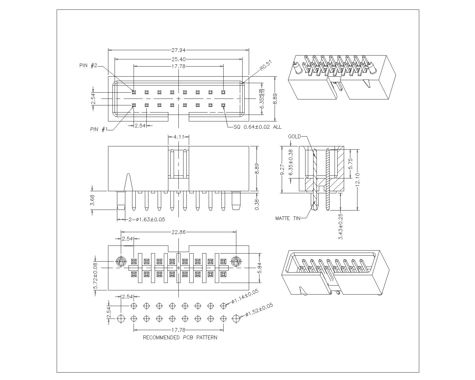 BHDS10-16-X-X-X-X 2.54mm Box Header Molex Type 180° H=8.89