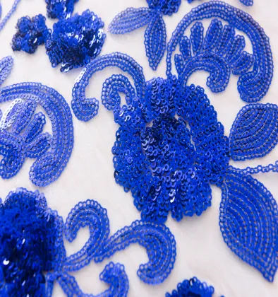 wholesale glitter blue fringe flower sequin lace fabric