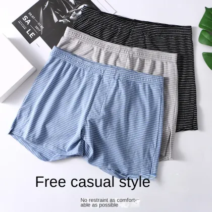 Men's Cotton Striped Boxer Pants - Mid-Rise, Loose Fit, Breathable Underwear