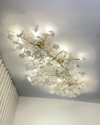 Luxurious Ceramic Ginkgo Leaf Staircase Villa Hotel Flush Mount Ceiling Light