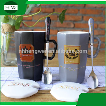 promotional gift custom antique king ceramic water tea milk coffee cup mug with handle and lid and spoon