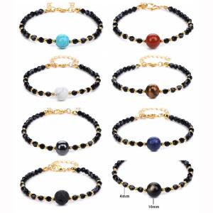 4MM Faceted Crystal Beads Bracelets with 10MM Stone Middle Chakras Healing Yoga Meditation Relax Anxiety Bangle for Womens Mens