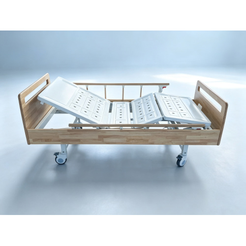 Manual Two Crank Solid Wood Hospital Bed With 6‑Gear Side Rails, Perforated Bed Panel, Home Elderly Nursing Bed