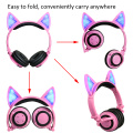 Headphone Telinga Kucing Lipat Nirkabel Stereo Berwarna-warni yang Bersinar