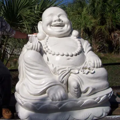 Chinese white marble good luck statue laughing buddha stone sculpture