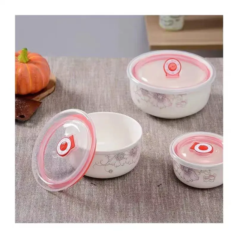 Bone China Bowl Set with Plastic Cover