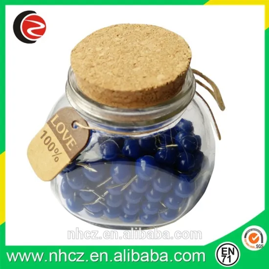 Blue Round Push Pin in Glass Bottle