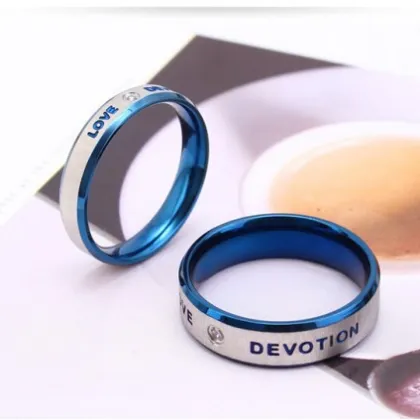 Stylish Blue Stainless Steel Couple Rings: Perfect Wedding Promise Engagement Jewelry