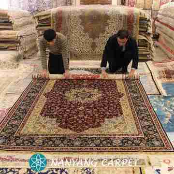 6'x9 'Κόκκινο χειροποίητο κουβέρτα Qum Silk