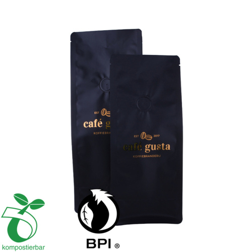 Side Gusset Biodegradable Flat Bottom Coffee Bag Dengan One Way Valve Zip Lock